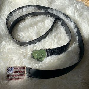 Express leather belts, medium , Crystal Flag buckle and rose buckle